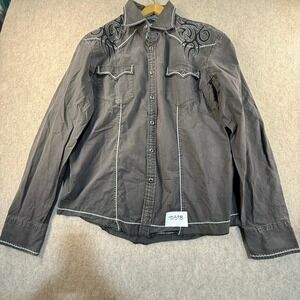 House of Lords Mens XL Charcoal Grey Tribal Embroidered Western Button‎ Up Shirt